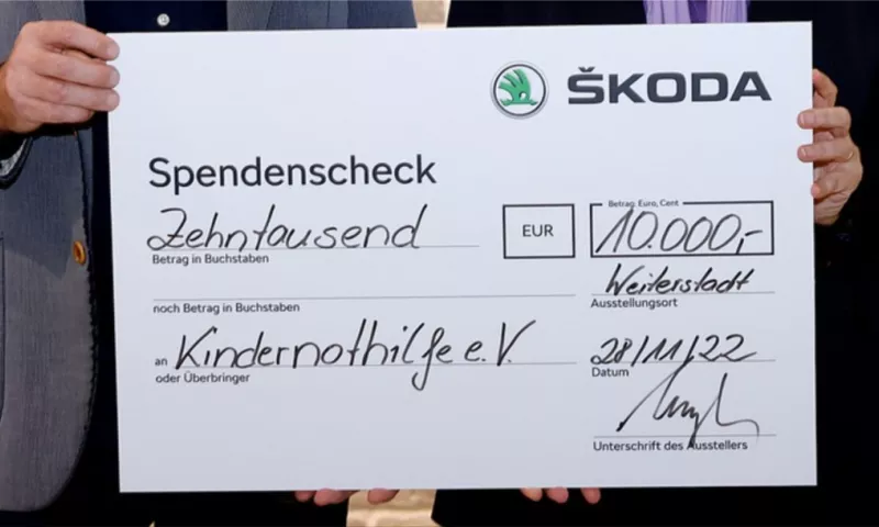 Skoda has donated 10,000 euros to Kindernothilfe