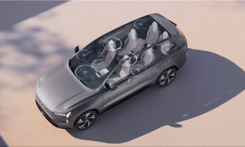 The 2023 Volvo EX90 is a stunning electric SUV with a captivating sound system
